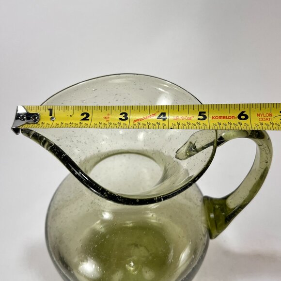 Jamestown Glasshouse VA Hand Blown Green Glass Pitcher Heart Spout USA 40oz - Picture 15 of 16